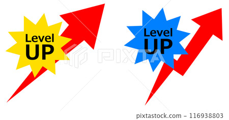 Illustration of an arrow rising sharply after leveling up 116938803