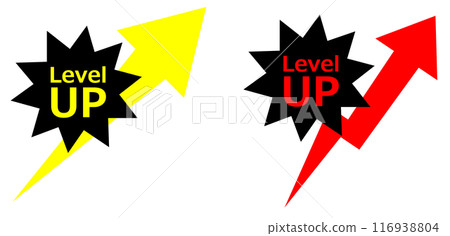 Illustration of an arrow rising sharply after leveling up 116938804
