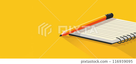 Minimalist Yellow Banner with Pencil and Notebook for Creative Ideas and Notes 116939095