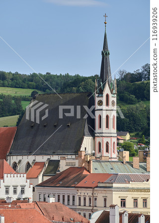 Cityscape of historic centre of Cesky Krumlov, popular tourist destination in south Bohemia region of Czech Republic Cityscape of historic centre of Cesky Krumlov, popular tourist destination in south Bohemia region of Czech Republic 116939206