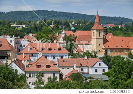 Cityscape of historic centre of Cesky Krumlov, popular tourist destination in south Bohemia region of Czech Republic Cityscape of historic centre of Cesky Krumlov, popular tourist destination in south Bohemia region of Czech Republic 116939223