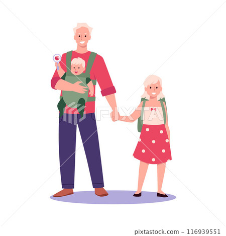 Vector illustration of family mobility with children in a carrier. Vector illustration of family mobility with children in a carrier. 116939551