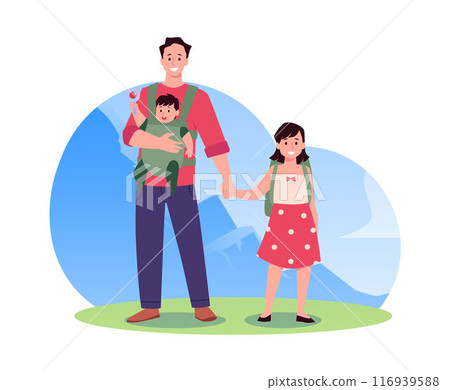 Father with baby carrier and daughter vector illustration 116939588
