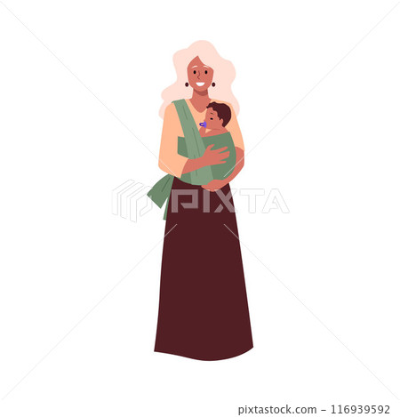 Mother with baby in carrier vector illustration. 116939592