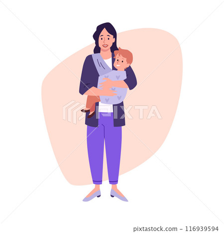 Mother holding baby in carrier vector illustration 116939594