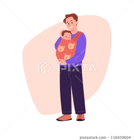 Father holding baby in carrier vector illustration 116939604