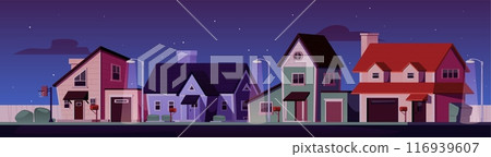 Suburban neighborhood at night vector illustration Suburban neighborhood at night vector illustration 116939607