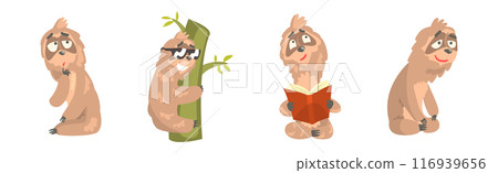 Funny Sloth Character Engaged in Different Activity Vector Set 116939656