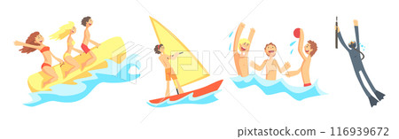 People Character Enjoy Beach and Water Summer Activity Vector Set 116939672