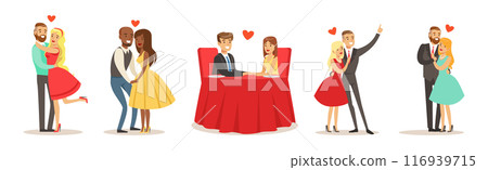 Romantic Couple of Man and Woman Dating Vector Set 116939715