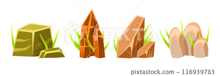 Road Boulder and Solid Stone with Grass Vector Set Road Boulder and Solid Stone with Grass Vector Set 116939783
