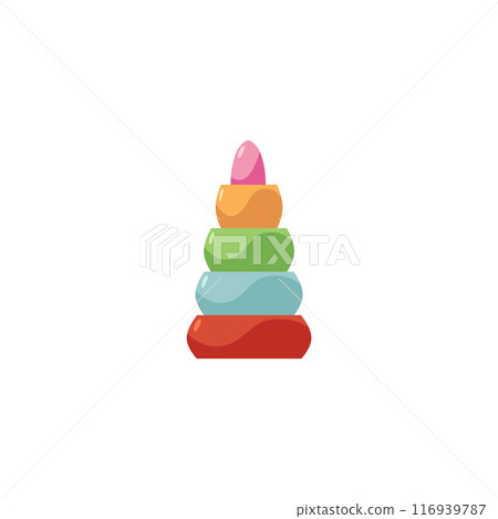 Montessori children's toy. Pyramid of wooden multi-colored rings. 116939787