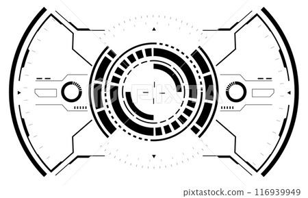 HUD sci-fi interface screen view black geometric on white design virtual reality futuristic technology creative display vector 116939949