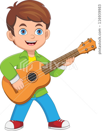 little boy playing guitar 116939983
