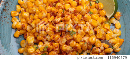 Esquites mexican street corn salad with chili, cilantro and lime juice Esquites mexican street corn salad with chili, cilantro and lime juice 116940579
