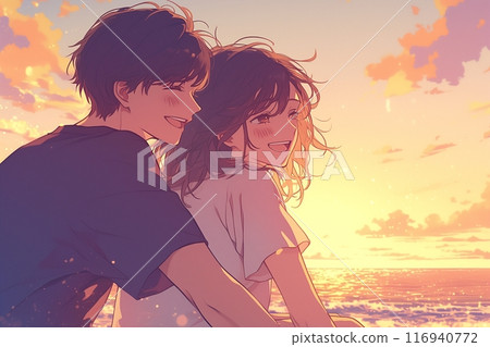 時尚情侶插畫“AI生成圖像” 116940772