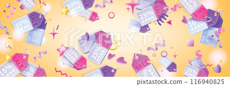 3D sale tag background, shopping flying voucher sticker vector marketing discount coupon gift banner 3D sale tag background, shopping flying voucher sticker vector marketing discount coupon gift banner 116940825