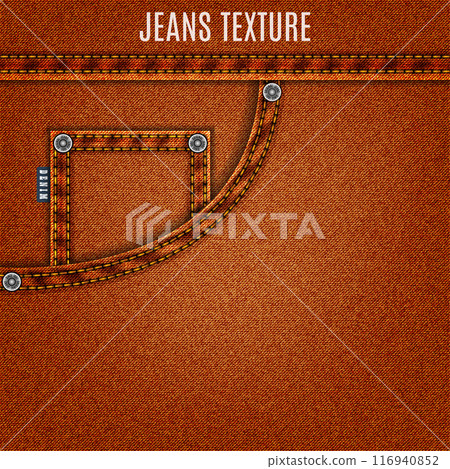 jeans brown texture with pocket denim background. vector illustration jeans brown texture with pocket denim background. vector illustration 116940852