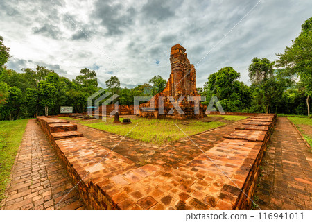 View of My Son Sanctuary among green woods in Quang Nam, Vietnam. View of My Son Sanctuary among green woods in Quang Nam, Vietnam. 116941011