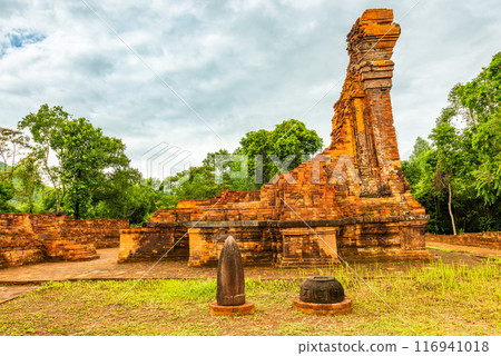 View of My Son Sanctuary among green woods in Quang Nam, Vietnam. 116941018