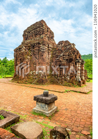 View of My Son Sanctuary among green woods in Quang Nam, Vietnam. 116941020