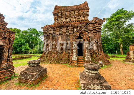 View of My Son Sanctuary among green woods in Quang Nam, Vietnam. View of My Son Sanctuary among green woods in Quang Nam, Vietnam. 116941025
