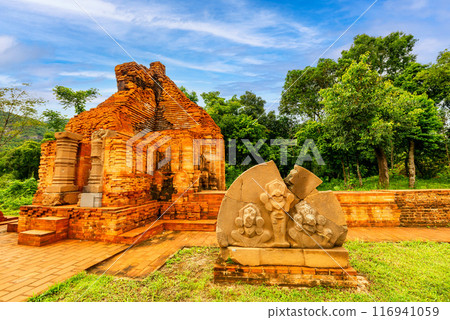 View of My Son Sanctuary among green woods in Quang Nam, Vietnam. 116941059