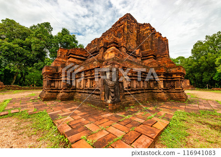 View of My Son Sanctuary among green woods in Quang Nam, Vietnam. 116941083