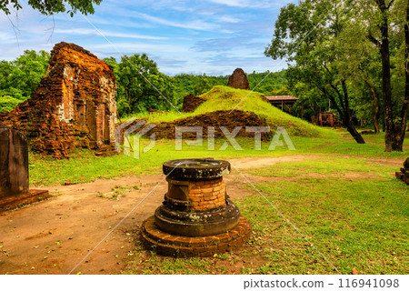 View of My Son Sanctuary among green woods in Quang Nam, Vietnam. 116941098