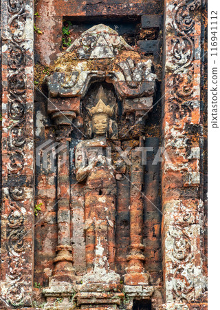 View of My Son Sanctuary among green woods in Quang Nam, Vietnam. 116941112