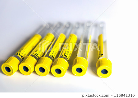 Empty tubes for blood or urine tests. 116941310