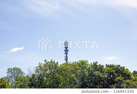 Cellural antenna and telecommunications tower. Mobile phone base station. 116941330