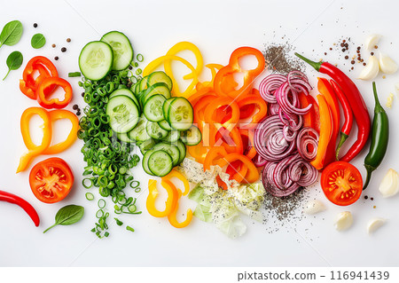 Colorful Vegetable Slices and Peppers 116941439