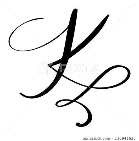 Hand drawn vector calligraphy letter K. Script capital font logo. Handwritten brush style flourish 116941623