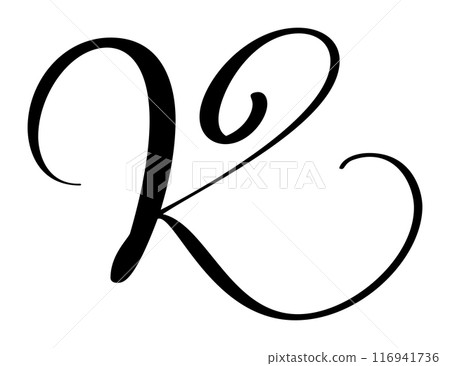 Hand drawn vector calligraphy letter capital K. Script font logo initials. Handwritten brush style flourish 116941736