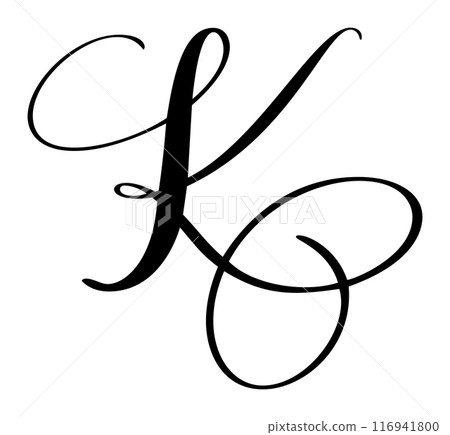Vector calligraphy hand drawn letter K icon logo. Script font. Handwritten brush style Vector calligraphy hand drawn letter K icon logo. Script font. Handwritten brush style 116941800