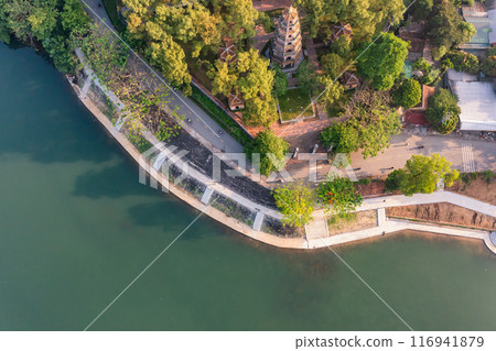 Thien Mu pagoda from above in Hue, Vietnam. Beautiful place and attract many tourists. Thien Mu pagoda from above in Hue, Vietnam. Beautiful place and attract many tourists. 116941879