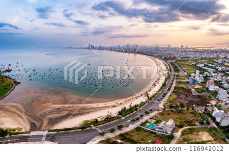 Aerial view of My Khe Beach - Top 6 beautiful beach in the World By Forbes Magazine. 116942012