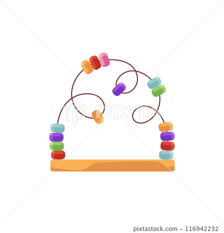 Bead maze toy vector flat icon, baby spiral labyrinth toy with wooden colorful rings, Montessori education logic game Bead maze toy vector flat icon, baby spiral labyrinth toy with wooden colorful rings, Montessori education logic game 116942232