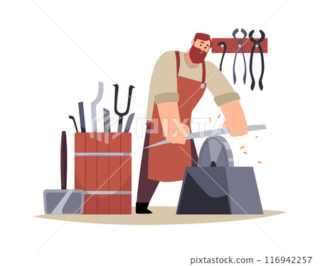 Medieval blacksmith, vector illustration, flat style. 116942257