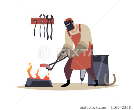 Blacksmith at work, vector illustration on isolated background. Blacksmith at work, vector illustration on isolated background. 116942268