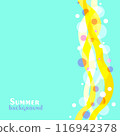 Wavy lines and dots background. Abstract design element for poster or banner. Colorful vector illustration 116942378
