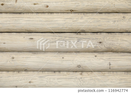 Wooden natural light old convex boards background, horizontal arrangement, copy space. 116942774