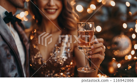 A woman's hand holds a wine glass. A woman's hand holds a wine glass. 116942866