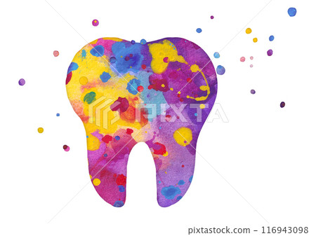 Tooth icon. Colorful watercolor illustration 116943098