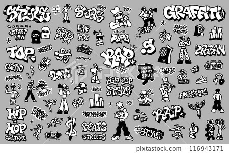 rap hip hop graffiti style doodles background vector illustration 116943171