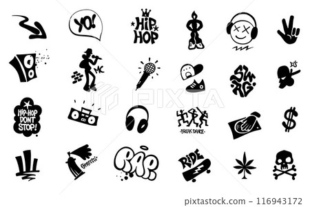 rap music graffiti break dance symbols icon set , vector design element 116943172