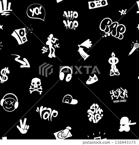 rap music graffiti street style symbols seamless vector background 116943173