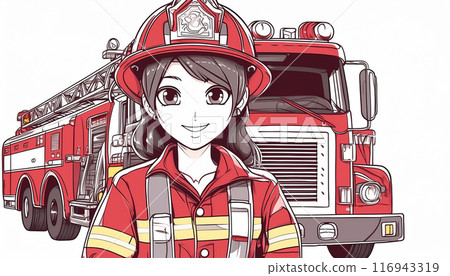 消防員和消防車 116943319