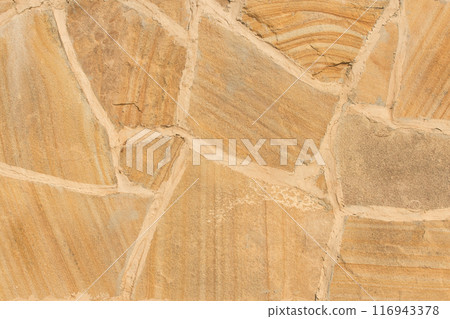 Light Yellow Stone Tile Abstract Pattern Rock Surface Grunge Texture Background Street Structure Urban Mosaic 116943378